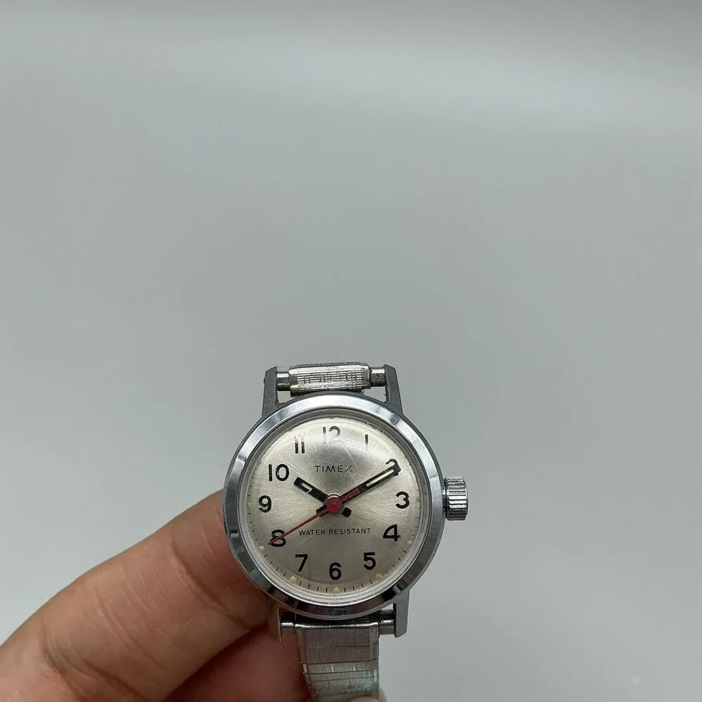 Vintage Timex Womens Watch 24mm Silver Dial Water Resistant Manual Wind